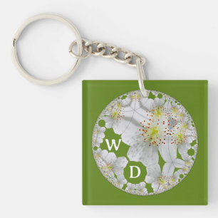 Monogrammed Abstract Fun Floral Art Olive Green Key Ring