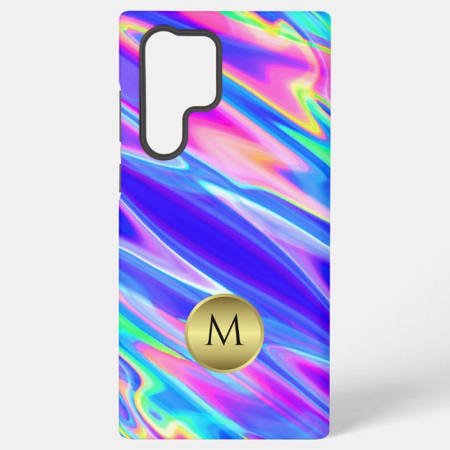 Monogrammed Abstract Holographic  Samsung Galaxy S22 Ultra Case (Back)