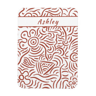 Monogrammed Abstract Minimal Line Art Coral Red Magnet