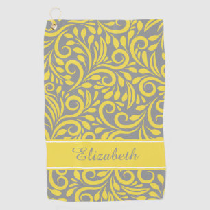 Monogrammed Abstract Pattern Yellow Grey   Golfer Golf Towel