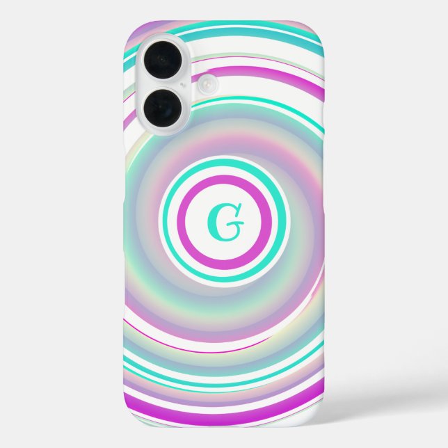 Monogrammed Abstract Purple & Teal Swirl Case-Mate iPhone Case (Back)