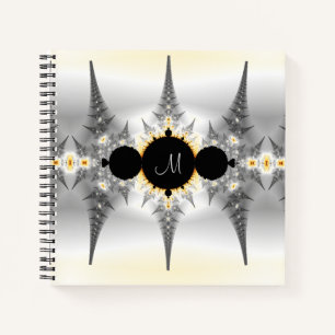 Monogrammed Abstract Silver Fractal Notebook