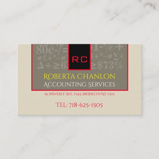 Monogrammed Accounting  3.5" x 2.0" Business Card (Front)