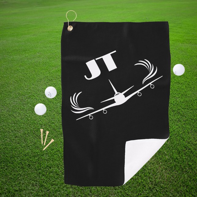 Monogrammed, Aeroplane flying, Simple, Minimalist  Golf Towel (Creator Uploaded)