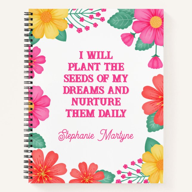 Monogrammed Affirmation Pink Orange Yellow Floral Notebook (Front)