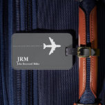 Monogrammed Airplane Traveler Name Gray  Luggage Tag<br><div class="desc">A simple and elegant item with the graphic image of an airplane on gray background,  with your name and initials...  to identify your luggage at the airport.</div>