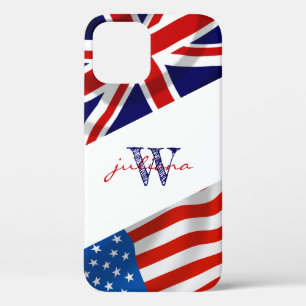 Monogrammed American British Flags Patriotic  iPhone 12 Case