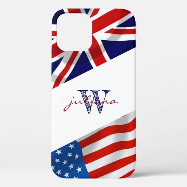 Monogrammed American British Flags Patriotic  Case-Mate iPhone Case (Back)