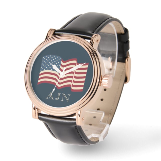 Monogrammed American Flag Watch Gift  (Angle)