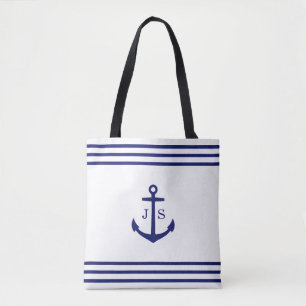Monogrammed Anchor Nautical (white & blue) Tote Bag