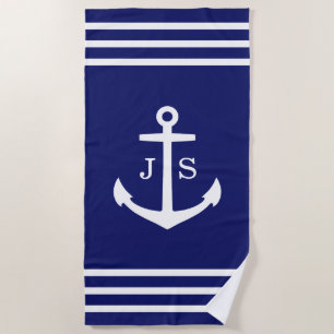 Monogrammed Anchor Navy Blue Beach Towel