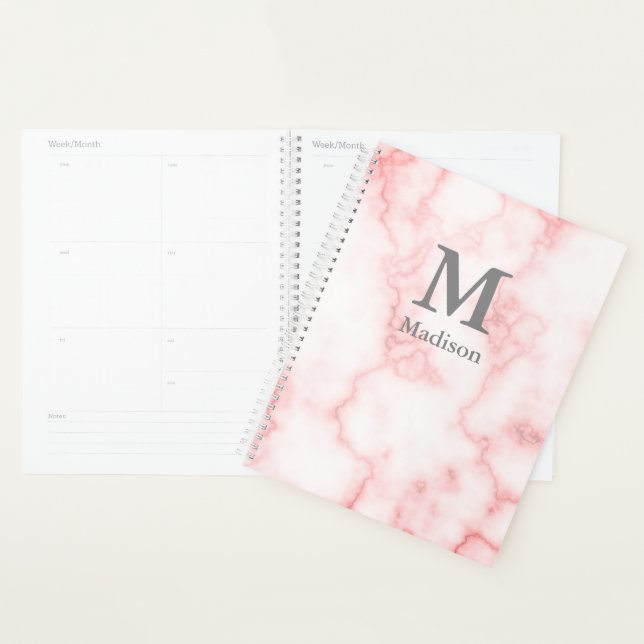 Monogrammed and Faux Pink Marble Planner (Display)
