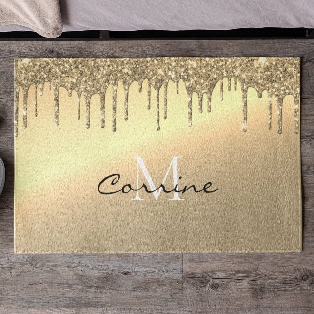 Monogrammed Antique 14k Gold Dripping Glitter Doormat (Creator Uploaded)