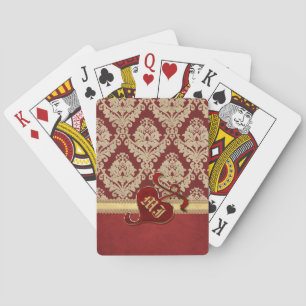 Monogrammed Antique Damask Gold Red Pomegranate Playing Cards