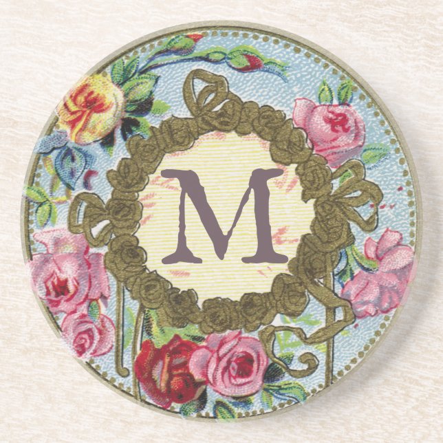 Monogrammed Antique French Floral Coaster (Front)