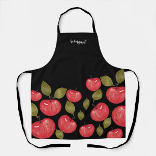 Monogrammed Apple Pattern Watercolor Hand-painted Apron