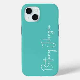 Monogrammed Aqua iPhone 15 Case