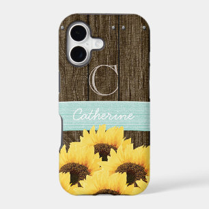MONOGRAMMED AQUA RUSTIC SUNFLOWER