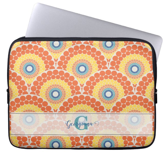 Monogrammed Art Deco Aegean Summer Radiant Mandala Laptop Sleeve (Front)
