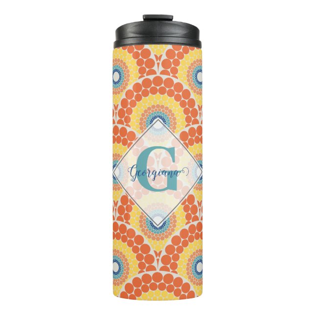 Monogrammed Art Deco Aegean Summer Radiant Mandala Thermal Tumbler (Front)