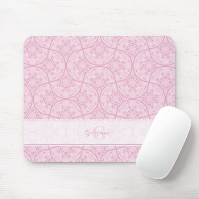 Monogrammed Art Deco Fans Preppy In Pink Mandala Mouse Pad (With Mouse)