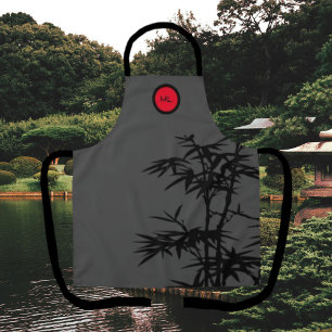 Monogrammed Asian Style Black Grey Red Apron