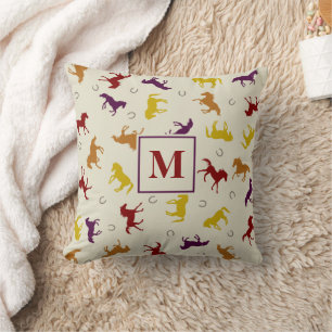 Monogrammed Autumn Fall Leaf Horse Pattern Cushion