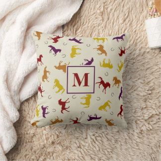 Monogrammed Autumn Fall Leaf Horse Pattern Cushion