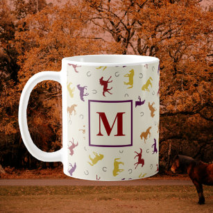 Monogrammed Autumn Fall Leaves Horse Pattern Coffee Mug