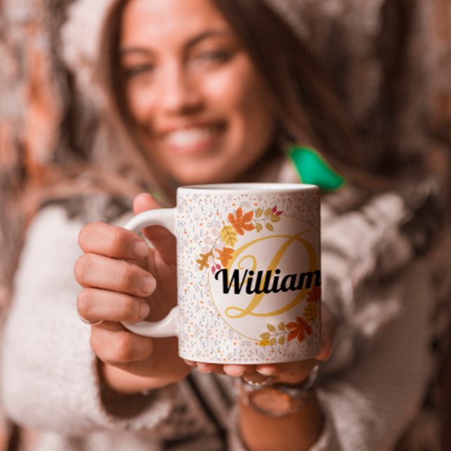 Monogrammed Autumn Leaf & Name Personalised Coffee Mug (Creator Uploaded)