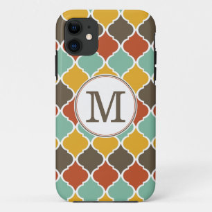 Monogrammed Autumn Orange Moroccan Lattice Pattern iPhone 11 Case