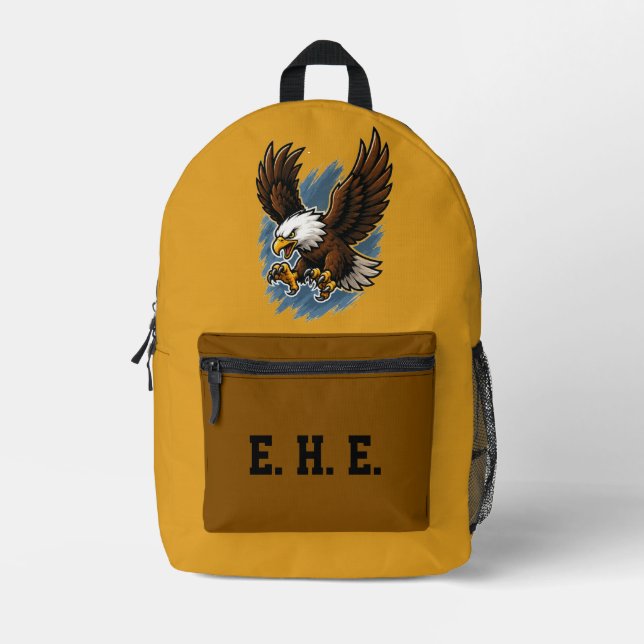 Monogrammed Bald Eagle Bookbag Printed Backpack (Front)