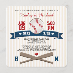 MONOGRAMMED BASEBALL ENGAGEMENT PARTY INVITATION