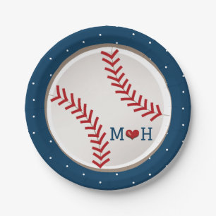 Monogrammed Baseball Heart Wedding Shower Paper Plate