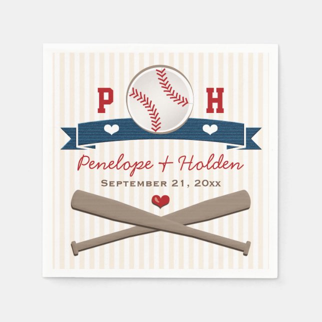 MONOGRAMMED BASEBALL WEDDING NAPKIN (Front)