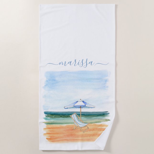 Monogrammed Beach Scene Beach Towel (Front)