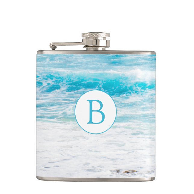 Monogrammed Beach Theme Wedding Flask (Front)