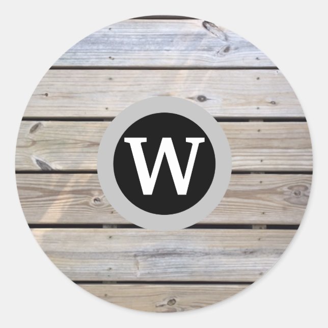 Monogrammed Beach Wood  Classic Round Sticker (Front)