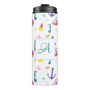 Monogrammed Beachhut Kids Bathroom Ocean Life Sea Thermal Tumbler