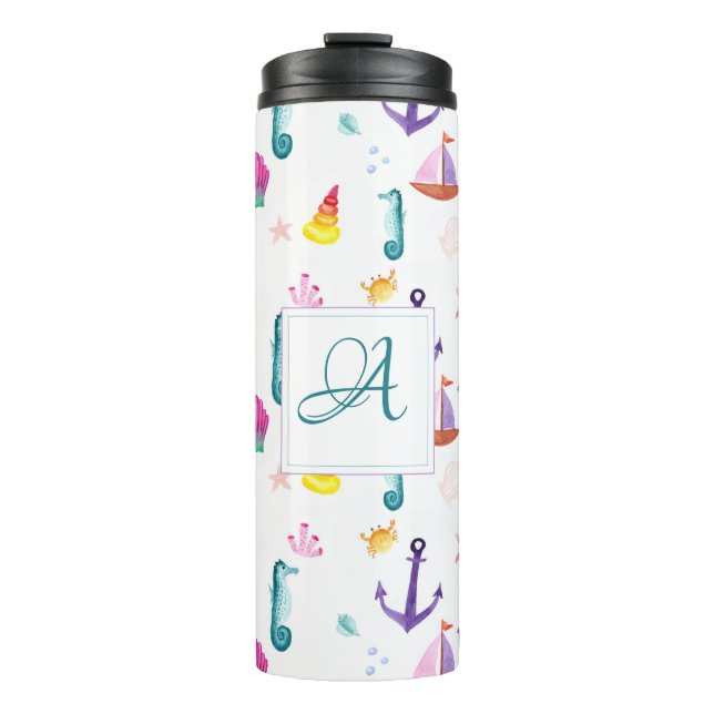 Monogrammed Beachhut Kids Bathroom Ocean Life Sea Thermal Tumbler (Front)