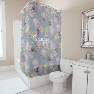 Monogrammed Beautiful attractive modern retro blue Shower Curtain