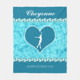Monogrammed Beautiful Turquoise Figure Skater Fleece Blanket