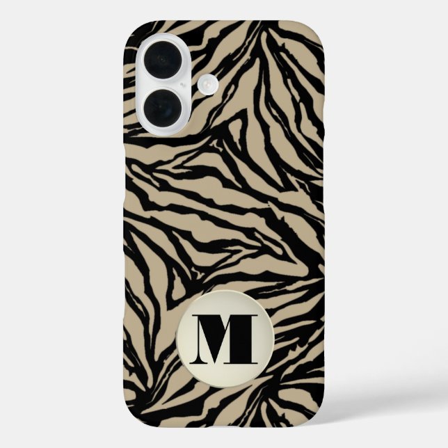 Monogrammed Beige Animal Print Case-Mate iPhone Case (Back)