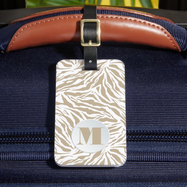 Monogrammed Beige Animal Print Luggage Tag (Front Insitu 2)