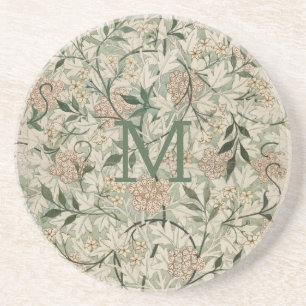 Monogrammed Beige, Sage Green, Peach Floral Coaster