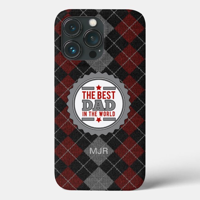 Monogrammed Best Dad Maroon and Grey Case-Mate iPhone Case (Back)