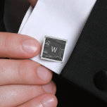 Monogrammed Black Agate Silver Dark Square Silver Finish Cufflinks<br><div class="desc">These elegant cufflinks feature a black watercolor agate geode design with silver faux glitter highlights. Personalise them with his monogram initial in silver grey text on an off-black square. They coordinate with our black and silver agate dark wedding suite. Also available in round shape. They make great gifts for your...</div>