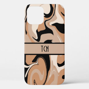Monogrammed Black And Brown Marble Design   iPhone 12 Case