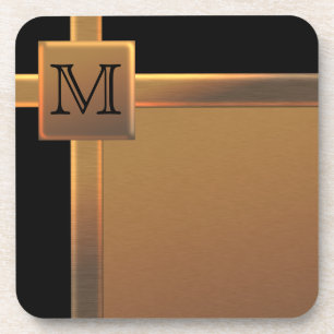 Monogrammed Black and FAUX Copper Coaster Set (6)