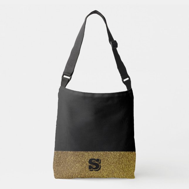 Monogrammed black and gold crossbody bag (Front)